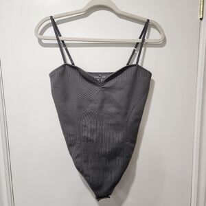 NWT Dynamite Martie Sweetheart Neckline Bodysuit in Shade Grey